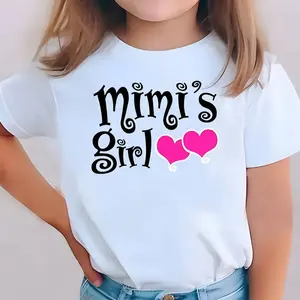 Girls' Cute Crew Neck Cartoon Print Sleeve Cotton T-Shirt, Machine Washable Pullover Clothes for Girls