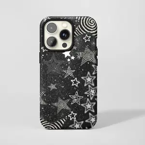 [New Product]Black Grunge Star Phone Case,Dark Spiral Psychedelic Star Pattern For iPhone 17 16 15 14 13 12 11 Pro Max,Samsung S25 S24 S23