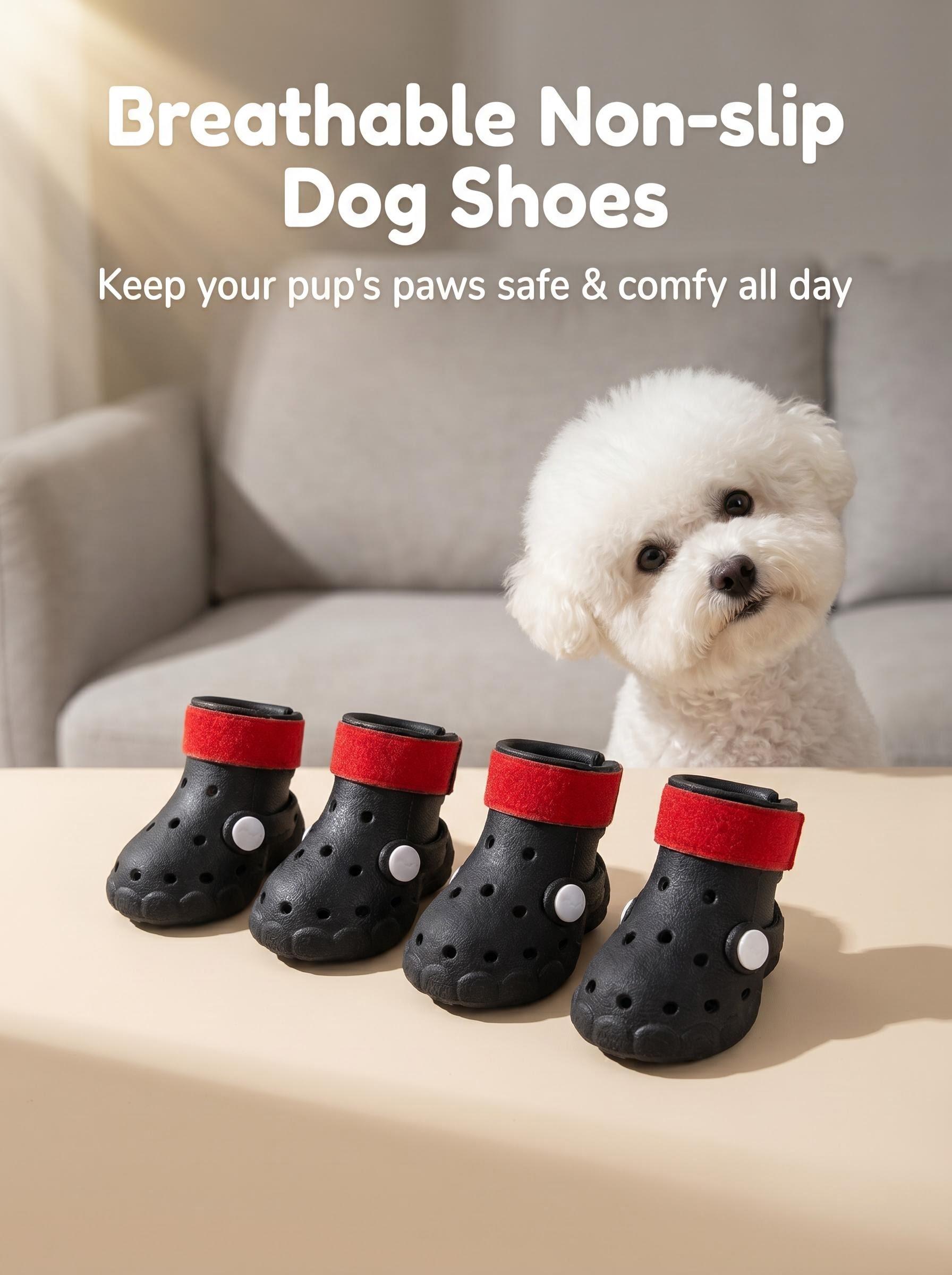 4-Pack Dog Shoes All-Season Universal Clogs Spring Summer Breathable Outdoor Dog Paw Protection Soft Sole Pet Shoes-Dog Boots for Small & Medium & Large Dogs(Get a Free Pet Hair Remover Glove)