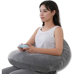 Reading Pillow, Gaming Pillow for Lap, Sitting in Bed or Sofa, Extra Arm Rest for Reading, Playing or Crocheting, Soft  Grey