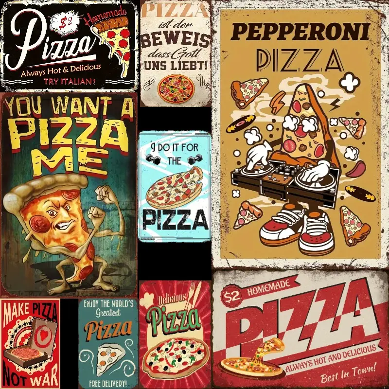 Vintage Retro Pizza Slice Print Tin Metal Sign - Eco-Friendly Durable Collectibles Metal Plate, Lightweight Wall Plaque, Decorative Home Gift for Family Dining Room Enthusiasts, Home Supplies Accessory, Artistic, Bathroom
