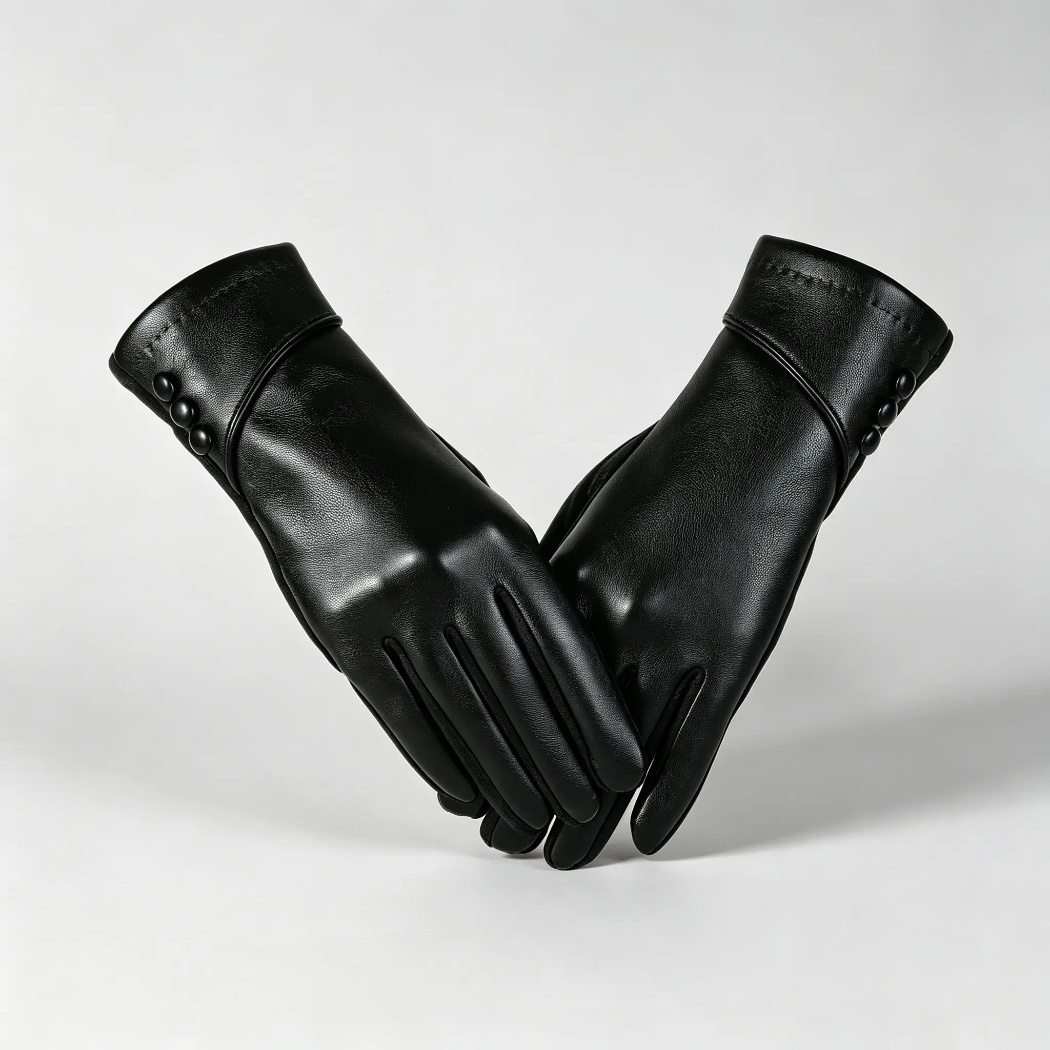 PU leather gloves for women, winter outdoor, touchscreen compatible, cycling, warm, fleece-lined, thickened, high-grade windproof gloves
