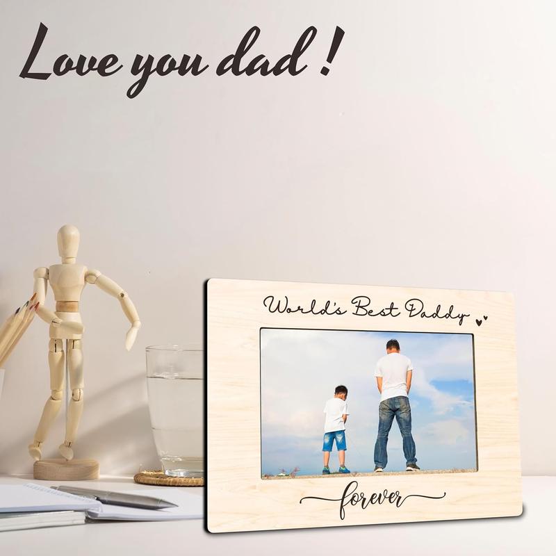 World's Best Dad Forever Wooden Picture Frame -4 X 6 Inches Photo Frame Tabletop Display -Father's Day Gift Birthday Gifts, Father Picture Frame Gifts, Home & Office Decorations (Horizontal)