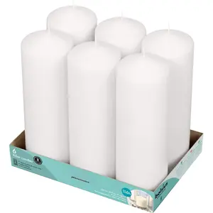6 White Pillar Candles Bulk - 3x9 Inches Candle Set - 116+ Hours Clean  - No Palm Oil - 0%   -  European Quality - Unscented Dripless Any Occasion Pillars