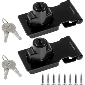 2 Packs 2.5 Inch Hasp Lock With , Stainless Steel Latch, Twist Knob Keyed Locking for Cabinet Small Door, Flat Black