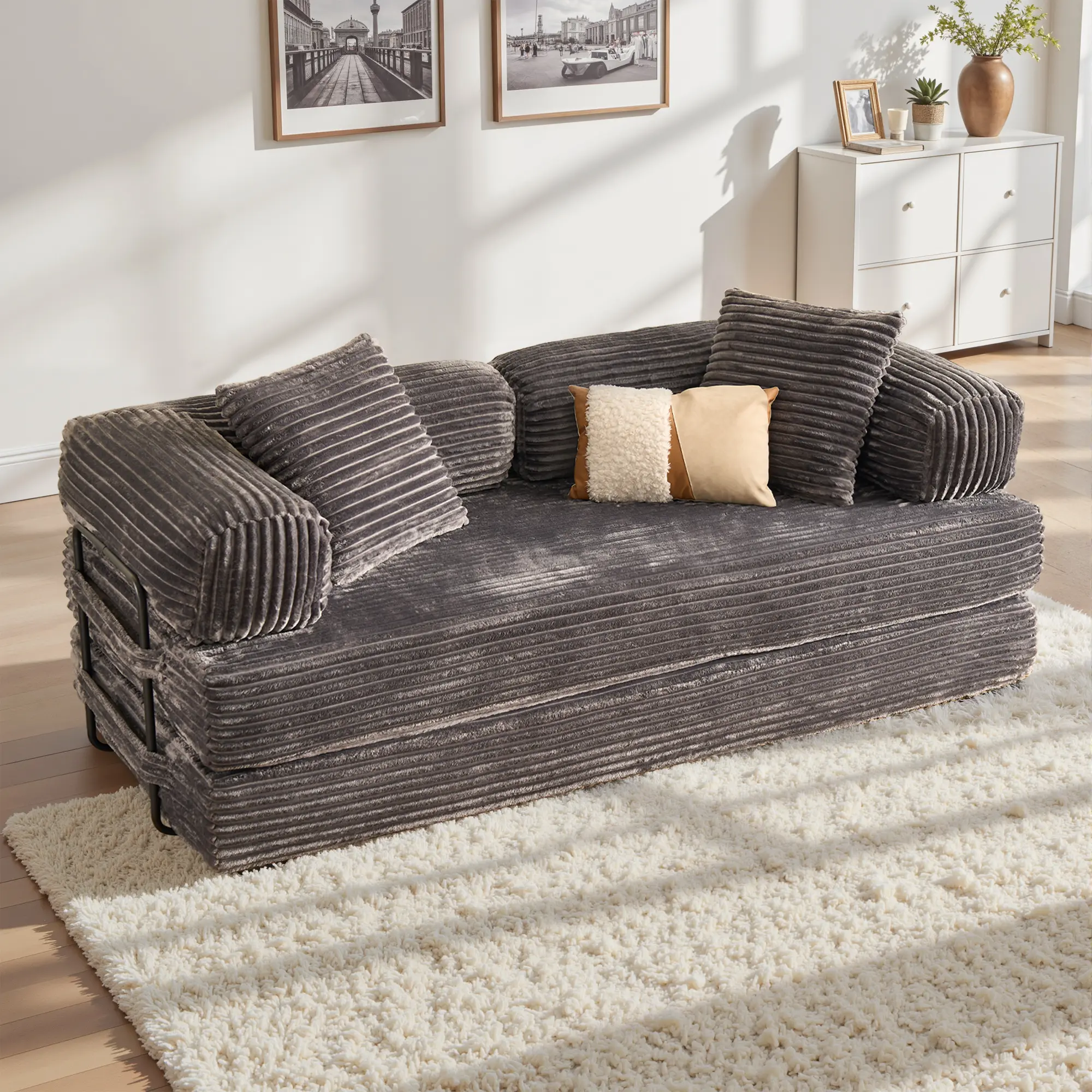 81"Grey Plush Corduroy