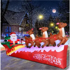 10FT Christmas Inflatable Santa Claus  Sleigh with 3 Reindeer, Blow Up Yard Clearance with LED Lights Built-in, Holiday Party Decor for Garden