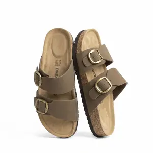 DREAM PAIRS Women's Slides Soft Genuine Footbed Sandals Comfortable Adjustable Double Buckle Slip-on Flat Sandals with Arch Support Frame Dual Slippers for Summer 2026