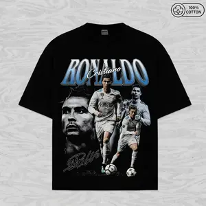 C Ronaldo Print 100% Cotton Crew Neck T-Shirt, Short-Sleeve Sports Top, Stylish Casual Streetwear, Spring-Fall Outdoor Essential, Perfect Gift for Fans