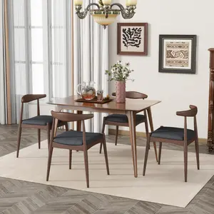 5-Piece Dining Set 1 Table 4 Chairs, Rubberwood Frame, Faux Wood Tabletop, Retro - Elegant for Kitchen & Family Dining, Walnut+Charcoal(High end and high-quality)