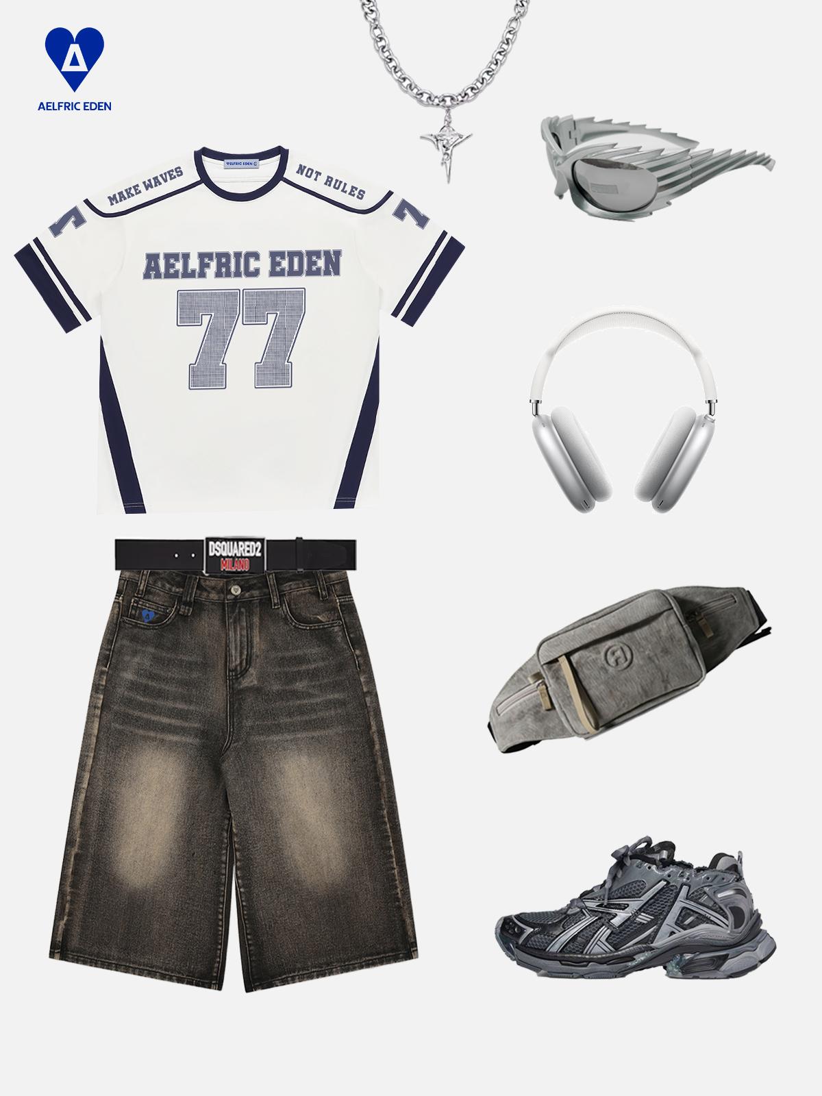 Aelfric Eden 77 Football Jersey Blokecore Oversized T-Shirt Vintage Graphic Tee Streetwear Unisex Summer Top