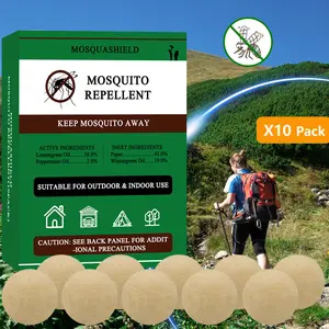 10-pack of mosquito repellent balls without DEET - Made with lemongrass and peppermint oil, they are widely effective and can be used for both household and camping purposes. They are safe for both humans and pets.