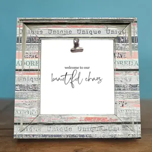 Rustic Shabby Chic Photo Frame - 'Welcome to Our Beautiful Chaos' for Mother's Day, Weddings & Every Love Occasion | Customizable 8x8 Frame Decor Gift Christmas Lightweight