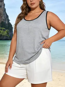 Plus Size Colorblock Hem Loose Vest, Casual Sleeveless Top, Perfect for Vacation, Home, Beachwear, Comfortable and Stylish