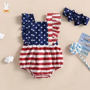 Newborn 4th Of July Outfit Baby Girls Usa American Flag Short Sleeve Fourth Of July Romper First Independence Day