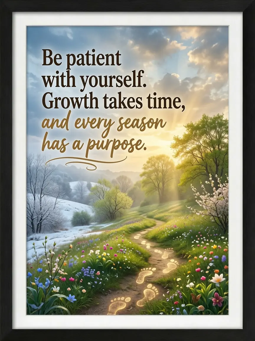 (unframed)   Poster Slogan Inspirational Quote Wall Art Room Decor Be patient with yourself. Growth takes time, and every season has a purpose.