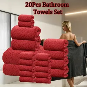 20-Piece Microfiber Bathroom Absorbent Towel Set, Includes 12 Washcloths & 8 Bath Towels, Multi-Color Options, Soft & Durable, Ideal for Home & Travel Use