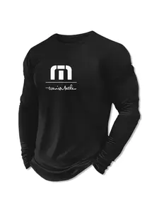 Men's Casual Long Sleeve Crew Neck T-Shirt, Travis Mathew Logo & Graphic Script Print, Slim Fit Athletic Tee