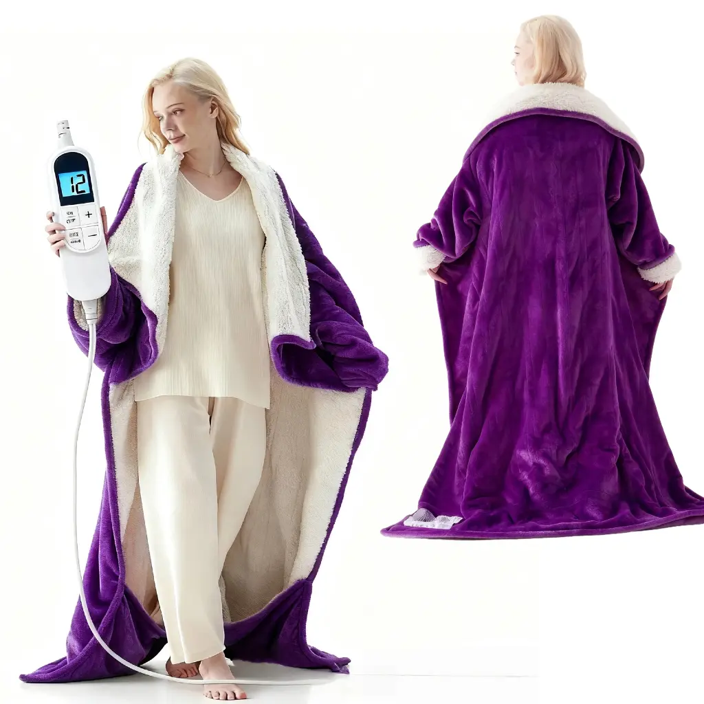 Cosybay Wearable Heated Blanket With Foot Pocket, Electric Wearable Throw Blanket With Sleeves, Portable Heating Blanket, Double Side Flannel Blanket, Gift For Keeping Warm- 50 X 70 Inch, Halloween Costume, 10 Heat Levels, 12 Hrs Auto-Off, Christmas