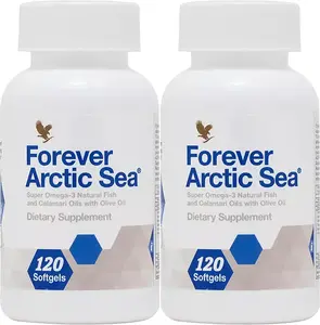 2 pack Forever Living Arctic Sea Omega-3. Forever Arctic Sea is a naturel supplement features a blend of oils to provide you with a perfectly balanced omega-3 supplement Blend for Heart Brain Eye Health Gluten-Free 240 Softgels Pack of 2