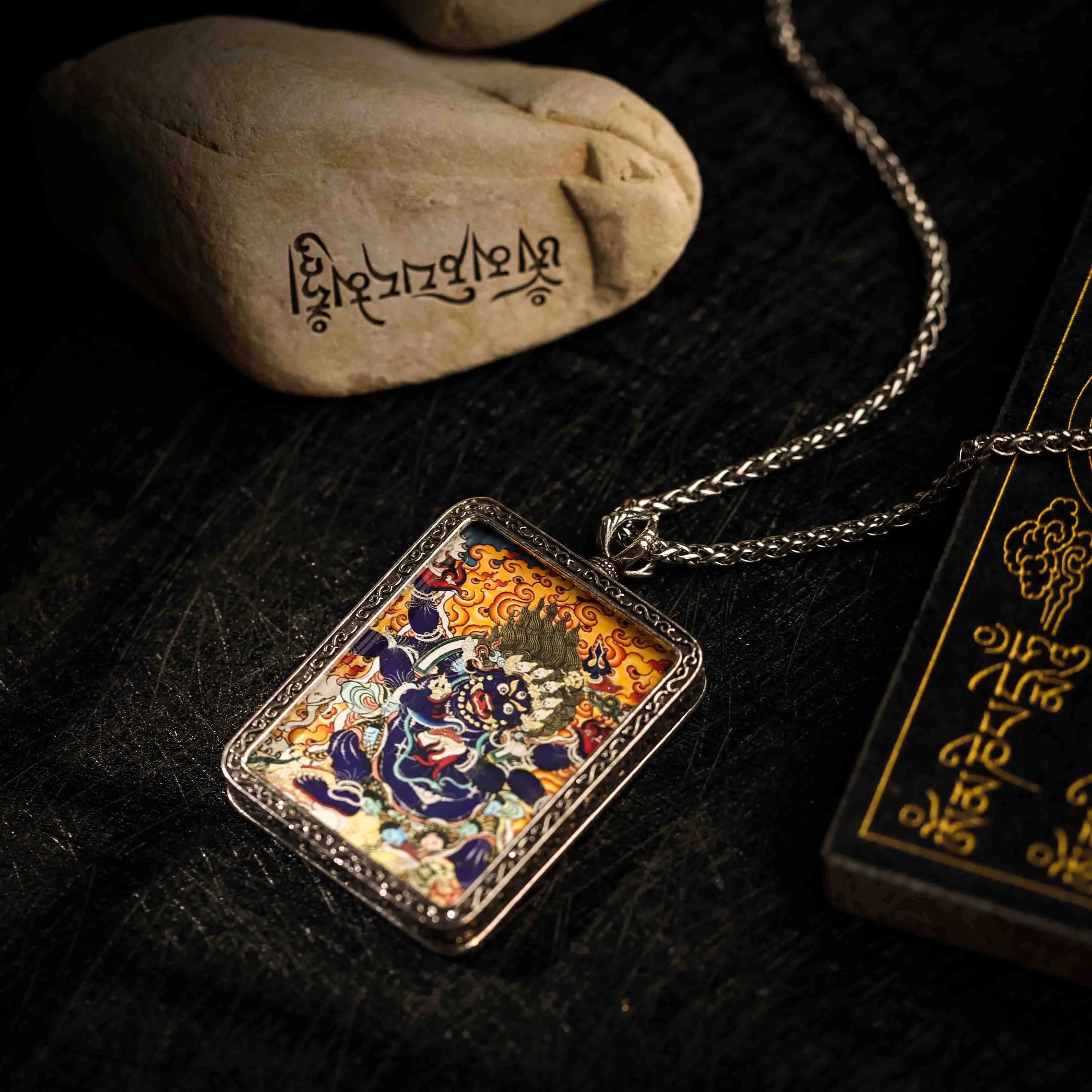 Hand-Painted Mahakala Thangka Pendant