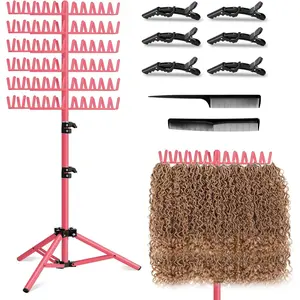 144 Pegs 2-sided Height Adjustable Braiding Hair Rack Stand, Standing Hair Extension Holder with Stylist Hair Braiding Tools