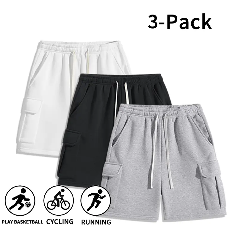Men’s 3 Pack Multicolor Cargo Sweat Shorts, Comfortable Elastic Waist Drawstring Shorts with Side Cargo Pockets, Ideal for Basketball, Cycling, Running, Gym Workouts, and Casual Everyday Wear