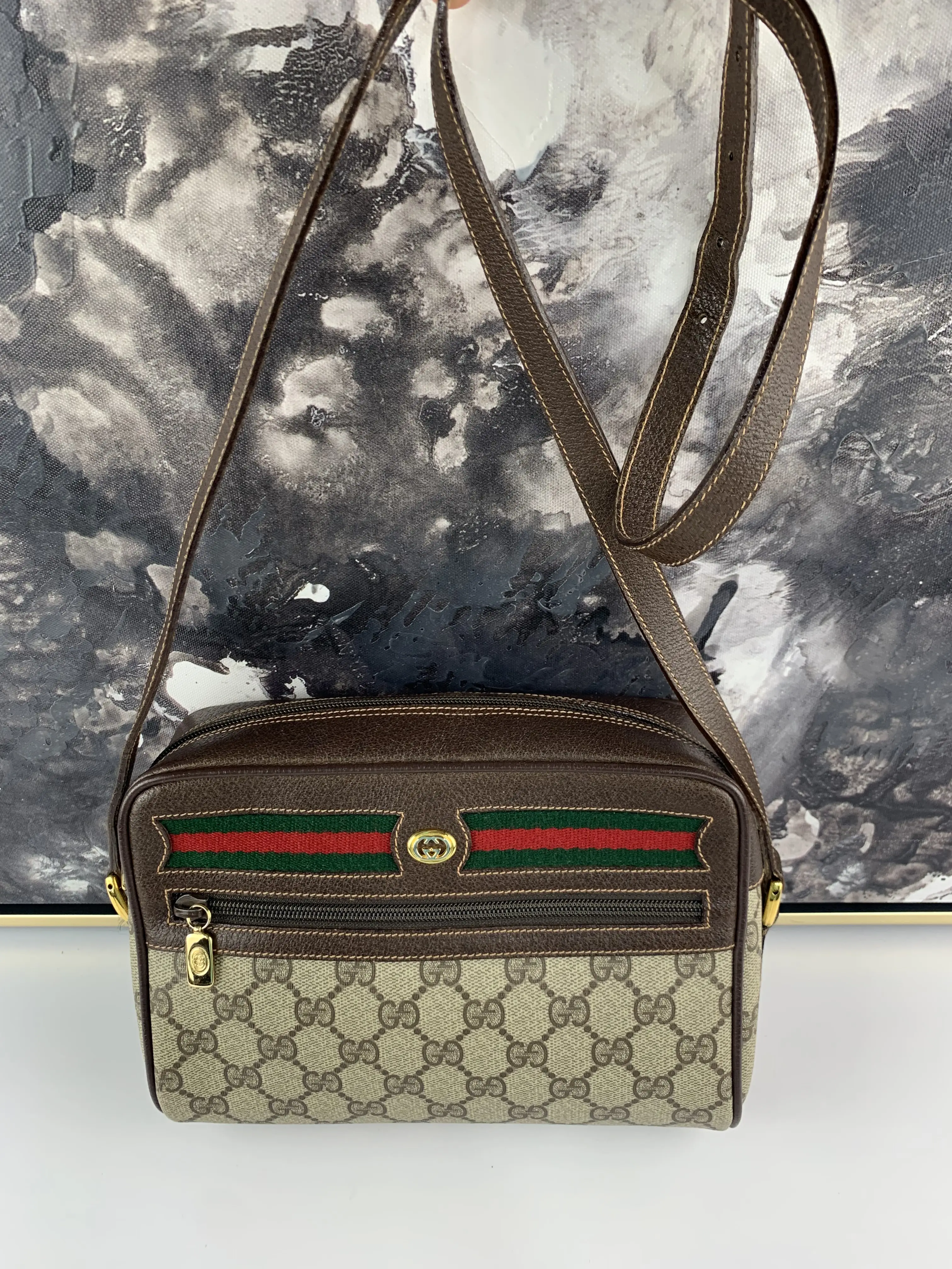 Pre-owned GUCCI leather and canvas Crossbody Bags GG Supreme Crossbody