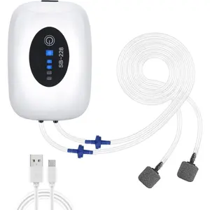 Aquarium Air Pump Rechargeable Portable Fish Tank Air Pump USB Aerator Battery Aquarium Bubbler 2 Outlets with Stones/Tubes/Check Valve for Fish Tank,Fishing,Fish Transportation,Power Outage