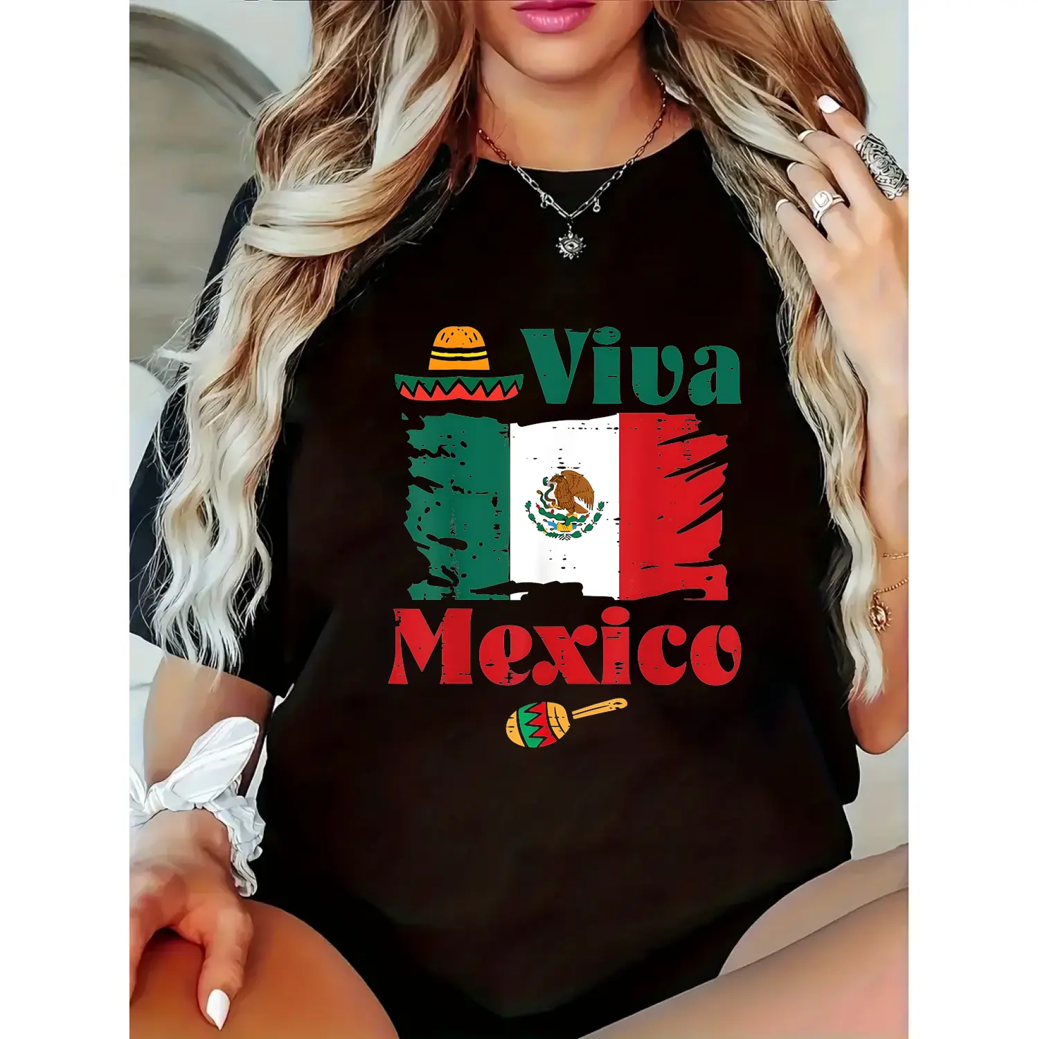 Men Women Viva Mexico Flag Cotton T-shirt Mexican Independence Day 220g