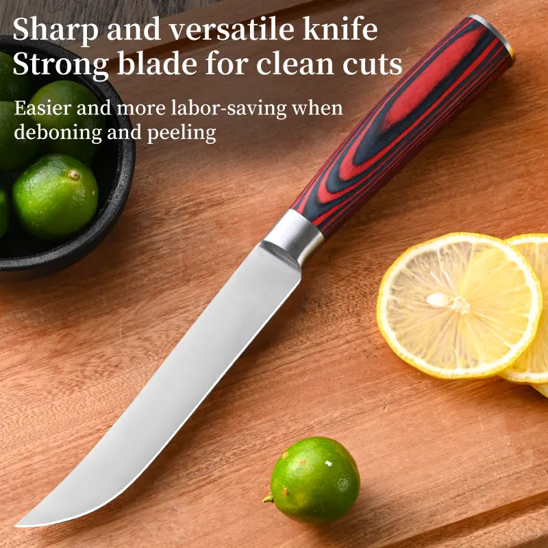 Effortless Deboning Meat Knife 4.9" 30Cr13 Stainless Steel Curved Razor Sharp Slicing Kitchen Knife Ergonomic Wood Handle,blade,damascus,household,chef,scale,outdoor,high,metal,edc,rainbow,carbon,straight