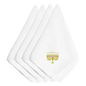 212 MAIN Rectangular Hanukkah Themed Embroidered Detail Napkins, 4-Pack Kitchen Tableware Set, Four Pack
