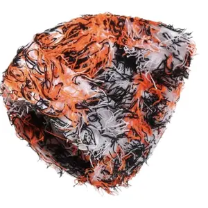 Orange White and Black Unisex Beanie with Colorful Strings - Soft and Stretchy Fabric