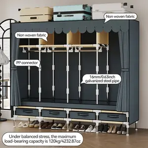 portable closets for hanging clothes with 4 Hanging Rods and 4 Drawers, Armoire, Metal Storage Wardrobe Hangers, Upgraded Grey Non-Woven Dust Cover for Handing Closet,Large Closets for Bedroom
