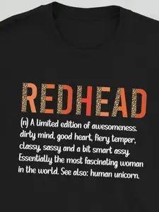 Mens Funny Redhead Definition T-Shirt Vintage Ginger Humor Tee with Bold Red Lettering Plus Size Big & Tall Casual Shirt for Redhead & for Redheads Comfortable Short Sleeve Round Neck Top Machine Washable Statement Apparel for Spring