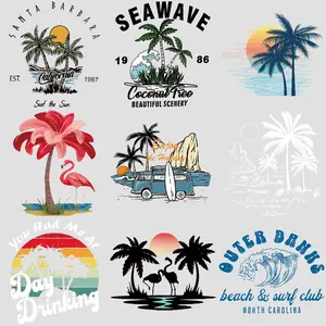 Summer Vibes Themed Heat Transfer Sticker, Tropical Style Decorative Art Iron on Sticker, DIY Clothing Decoration for T-shirt, Jeans, Hoodie, Backpack, Crafts