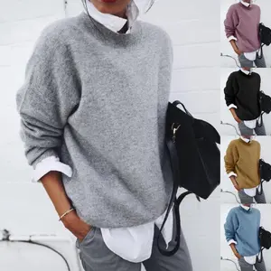 2024 Winter New Long Pullover Women'S Solid Color Knitted Cashmere Everyday Fashion Sweater Tops Casual