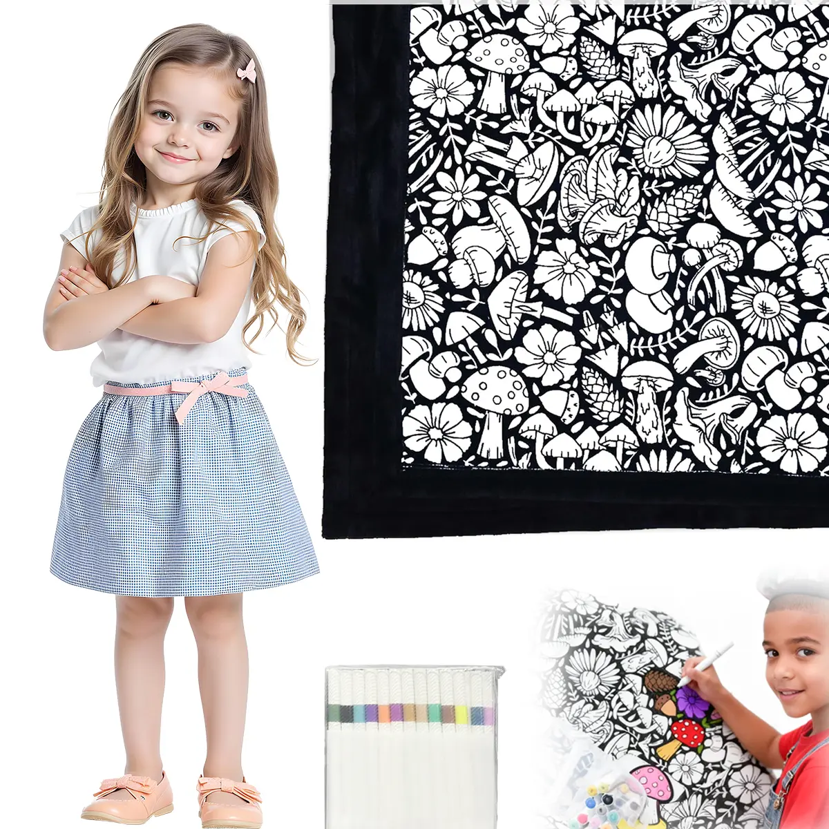 DIY Coloring Blanket for Kids, Double-Sided Soft Fleece Throw, 47x55 Inch Custom Coloring Blanket, Bedroom Decor Birthday Gift for Artistic Kids