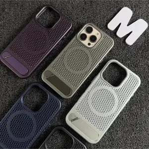 Honeycomb Mesh Protective Phone Case for iPhone 12/13/14/15 - Thermal Heat-Dissipating PC Hard Cover, Invisible Stand, Aesthetic Breathable Customized Protection, Handheld Electronics Accessory, Father's Day Gift Idea