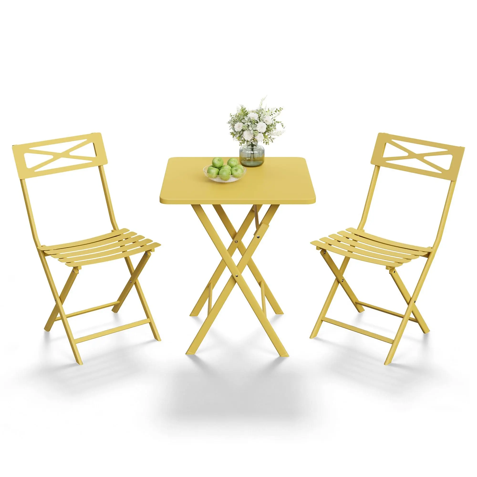 GARVEE 3-Piece Patio Bistro Set, Folding Outdoor Furniture with Premium Steel Frame, Portable Balcony & Garden Table Chair Set, Yellow