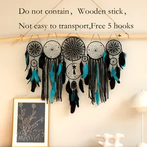 5pcs Large Dreamcatcher Hanging Decoration - Free 5 Hooks, Easy to Transport, Wall Hanging Decor for Wedding, Room & Holiday Gifts，Wooden Stick，Does not include the wooden stick
