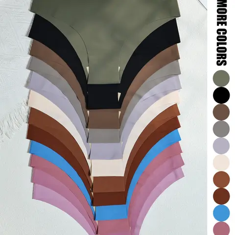 12 Pack Women‘s Seamless Stretch Low Rise Panties - V-Cut No Show Daily Casual Underwear 12 Colors (Brown/Black/Navy/Blue/Pink/Purple/Red/White) Soft Smooth Nylon Spandex Blend Everyday Comfort Stretchable Panties