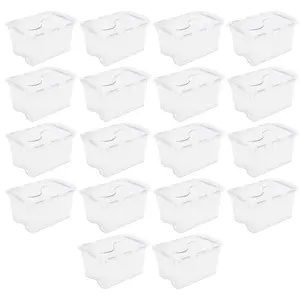 Sterilite 48 Qt Hinged Lid Storage Box Plastic Stackable Bin with Lid, 18 Pack