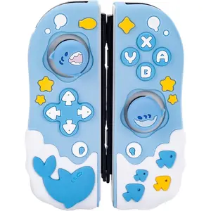 P-CLC013    Protective Case for Switch Joy Con Controllers,Soft Silicone Protective Cover with 2 Thumb Grips Compatible with Switch/OLED Joy Cons - Shark Party