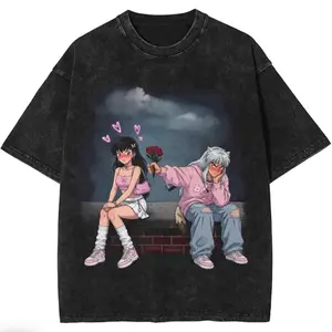 Anime Couple Shirt, Inuyasha Kagome Inspired Tee, Cute Tsundere Love Shirt, Pink Aesthetic Anime T-Shirt, Romantic Anime Couple Gift Womenswear Cotton Top Seamless Ribbed Graphic Garment Classic Apparel Soft Fashion