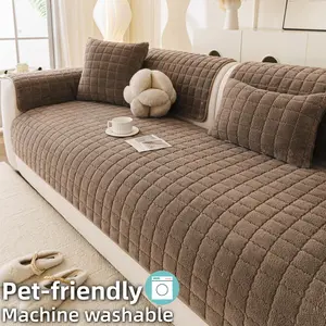 1 PC Solid colour Sofa Cover, Soft Plush Couch Seat Protector Pad, Non Slip Machine Washable Pet Friendly Sofa Cover, Thick Quilted Anti Scratch Furniture Protector for Cats & Dogs, Sectional, Loveseat, 3 Seater Couch, Washable Sofa Slipcover