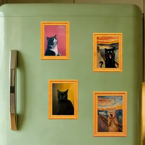 Buy 2 Get 2 - Cute Cat Refrigerator Magnets, 1/2 Counts Black and White Cat Design with Pink Accents, Durable Bamboo Fridge Decor for Home, Office and Kitchen, Gift for Cat Lovers