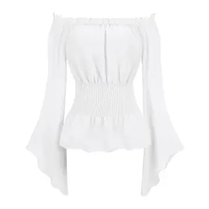 Bengup Womens Long Sleeve Off Shoulder Tops Renaissance Pirate Shirt Gothic Peasant Blouse Summer Smocked Boho Top 6530-ZC1
