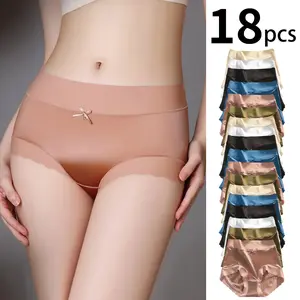 Plus-size seamless women’s panties, 18-pack — soft mid-rise stretchy triangle briefs; minimalist everyday basic women’s underwear for back-to-school outfits; women’s clothing; period panties; spring women’s apparel collection—form-fitting underwear Womens