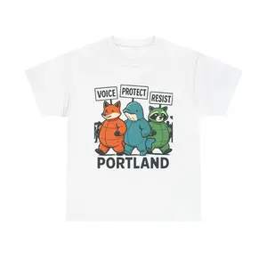 Unisex Heavy Cotton Tee - Voice Protect Resist Portland, Graphic Tee, Protest Apparel, Eco-friendly Gift, Casual Wear, Statement Shirt
